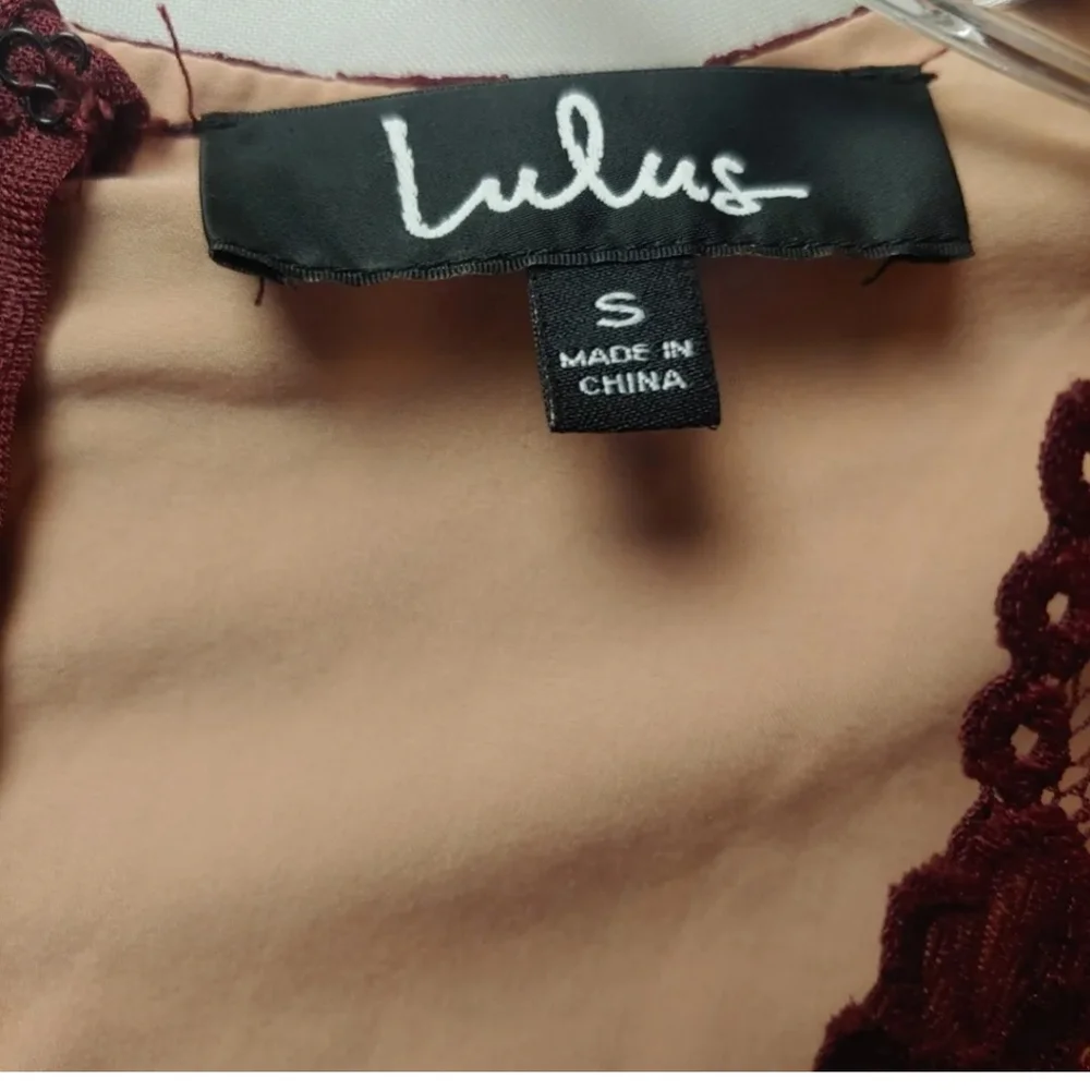 Lulus Mini Dress Sooner Or Later Burgundy Lace Long Sleeve Sexy Plunge Small